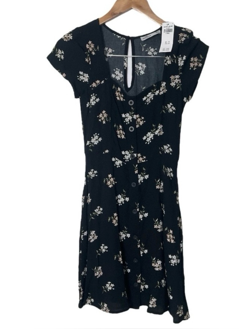 NWT Hollister Black Floral Button Up Mini Dress XS